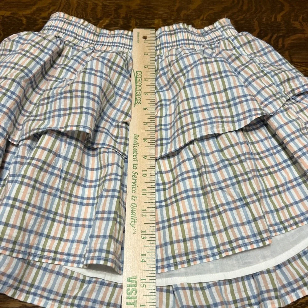 Aerie Skirt Womens Small Multicolor Plaid Tiered Ruffle Smocked Cotton Modal